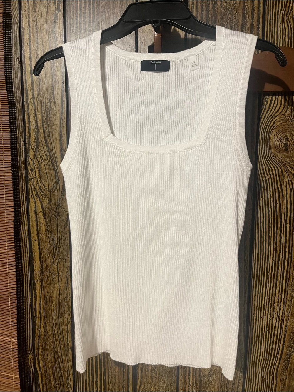 Tahari White Ribbed Square-Neck Tank - Picture 6 of 6